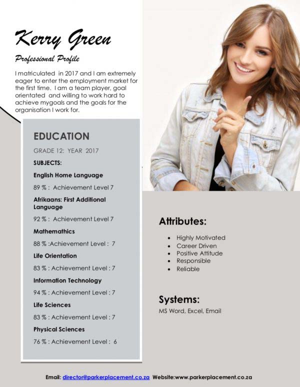 MATRIC STUDENT RESUME TEMPLATE 8 – Kerry Green - Agency